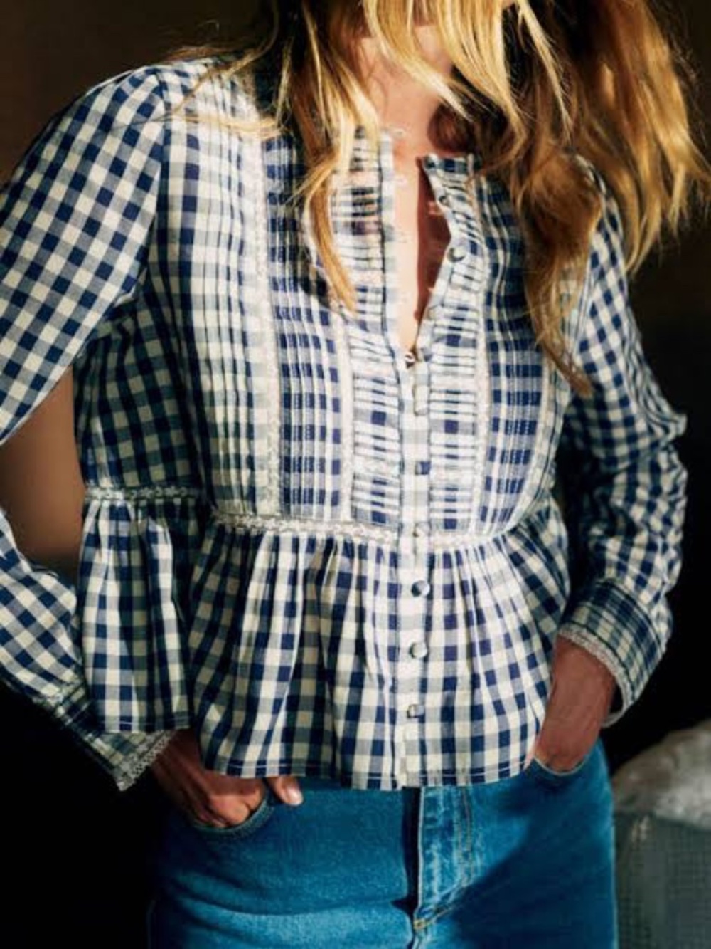 Sezane Charlina Blouse - Vichy Navy